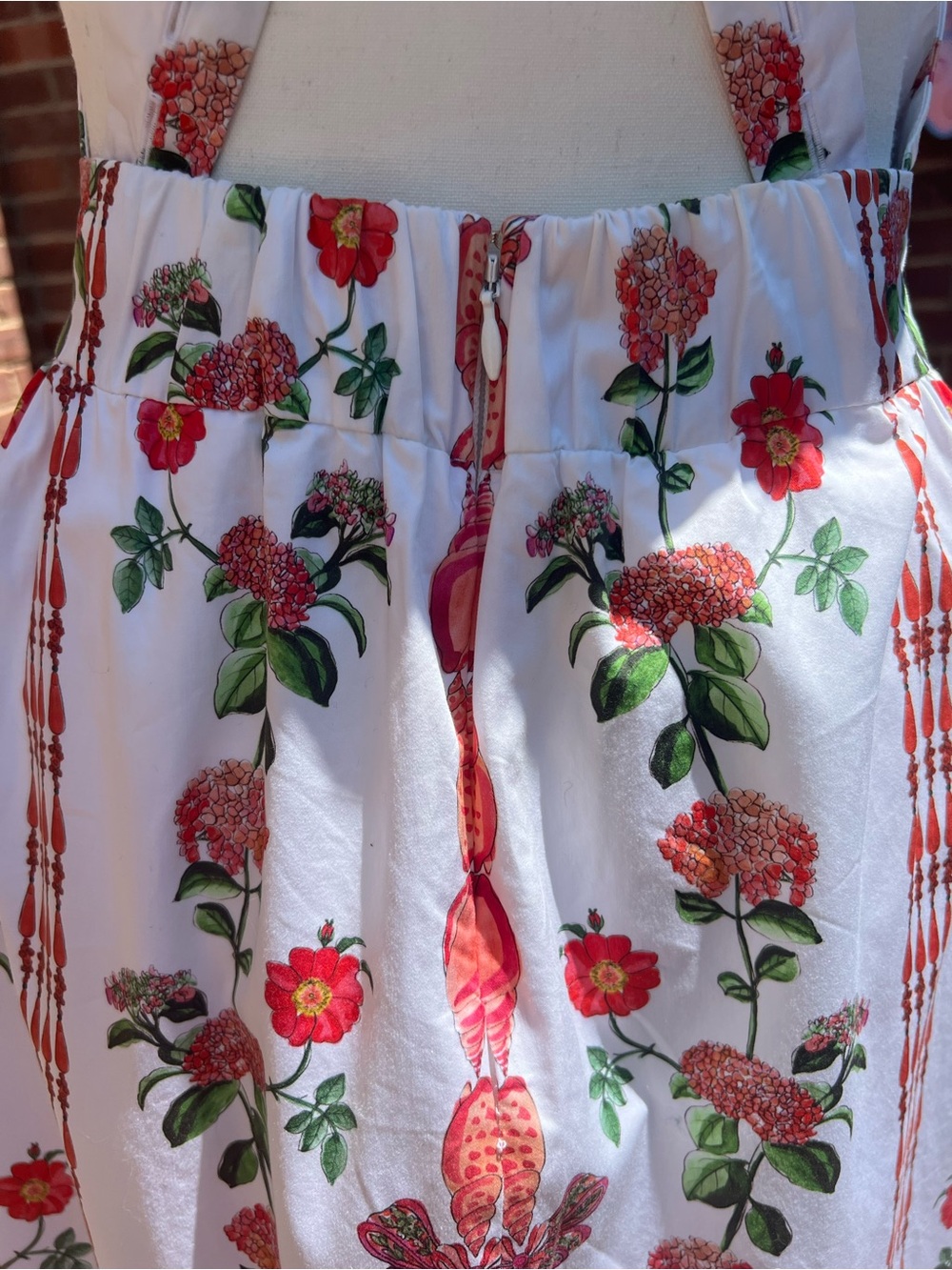 Hill House The Addie Maxi Dress Sz XS Red Shell Vine Stripe Apron Cottagecore - Picture 8 of 16